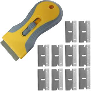 Inditrust Hand Scraper tool with 10pc Blade for Removing Labels, Stickers, Decals, Paint from Glass and Stovetop Metal Cutter