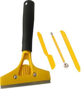 Inditrust Yellow Scraper tool 4pc/set for Removing Labels, Stickers, Paint , Decals from Glass and Stovetop Metal Cutter