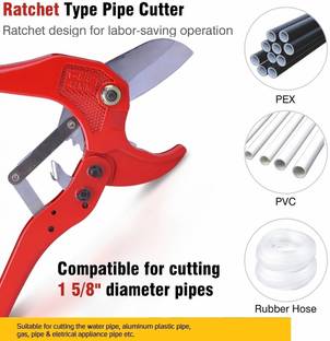 BALRAMA 42mm (1-5/8'') Blade + Aluminum Body PVC Pipe Plumbing Tube Cutter Scissor Knife Plastic Hose PPR PE Pliers Pipe Cutter Ratchet Plumbing Tool 42 mm Pipe Cut PVC Pipe Cutter 42 mm Efficiently Cuts PVC and Rubber Pipe Cutter