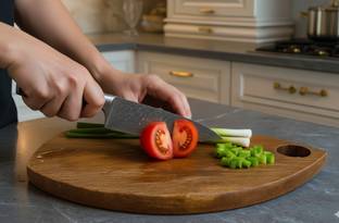 MZ Collections Wooden Chopping Board in Mango Wood with Natural Finish for kitchen use. Wooden Cutting Board