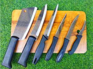 KRITI CREATION Knife set SS with Chopping Board (wooden) Knife set of 7 Wooden Cutting Board