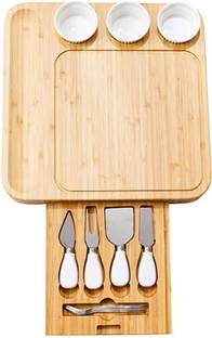 PREMSONS Bamboo Cheese Board and Knife Set, Large Snack Tray for Serving Cheese Bamboo Cutting Board