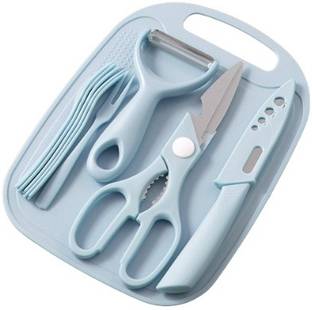 AlexVyan 1 Knife Set, 1 Scissors, 5 Pcs Fogs, 1 Chopping Board, 1 Peeler Plastic, Stainless Steel Cutting Board