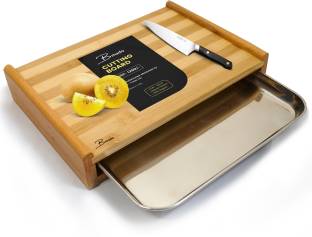 Bmado Large Bamboo Chopping with Stainless Steel Pull Out Sliding Drawer Wooden Cutting Board