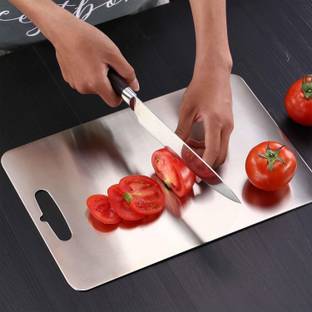 Leplion Stainless Steel Fruit Chopping Cutting Board for Kitchen, Kitchen Metal Chopping Board for Vegetables Breads and Meats, Heavy Duty Safe Durable Cutting Boar Stainless Steel Cutting Board