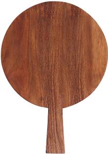 SAAGA Acacia Wood Round Snack Pizza Serving Pan Plate with Handle Wooden Cutting Board