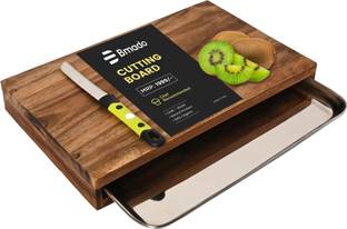 Bmado Versatile Wooden Chopping Board for Precise Cutting with Steel Drip Tray Wooden Cutting Board