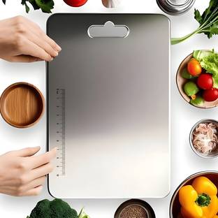 Rashoi kitchen Chopping Board (35.5 x 25 Cm) Dual-Side Vegetables, Fruits, Cutter Stainless Steel Cutting Board