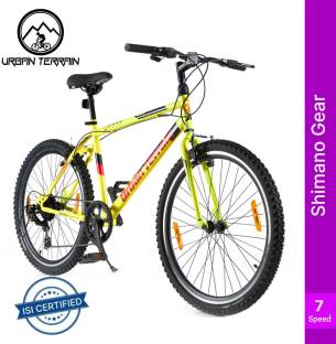 Urban Terrain UT777 Yellow 7Speed With Shimano Gear and Ride Tracking App 26 T Road Cycle