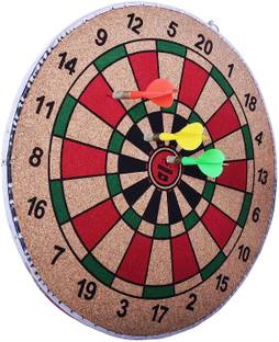 ArrowMax Real Cork Wooden Double Sided Dart Board Family Game Set with 3 Steel Tip Steel Tip Dart