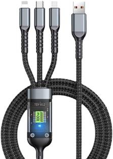 Alible 3-in-1 Cable 6 A 1 m Multi Charging Cable USB 100W USB C Fast Charger Cable with LED Display Nylon Braided Cord 3-in-1 USB to Type C/Micro/Lightning Connectors VOOC/FLASH/DART/WRAP