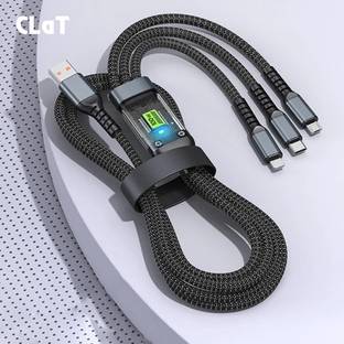 CLAT 3-in-1 Cable 1 m Multi Charging Cable USB 100W USB C Fast Charger Cable with LED Display Nylon Braided Cord 3-in-1 USB to Type C/Micro/Lightning Connectors VOOC/FLASH/DART/WRAP