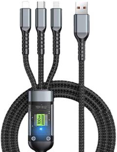 Precizy 3-in-1 Cable 1 m Multi Charging Cable USB 100W USB C Fast Charger Cable with LED Display Nylon Braided Cord 3-in-1 USB to Type C/Micro/Lightning Connectors VOOC/FLASH/DART/WRAP (Black)