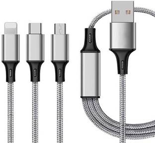 BASS BLING 3-in-1 Cable 1.2 m 3 in 1 charging cable multi charging cable for charger (SILVER 3 IN 1 FAST CHARGING CABLE)
