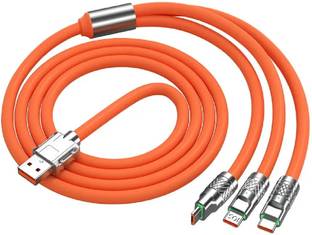 Pishon 3-in-1 Cable 1.2 m 120W Charger Cable, Fast Charging Data Cable, Portable Charger Cord with USB Type-C & Micro-USB Port And IPhone 8 Lightning Charger Cable for Home and Office use.