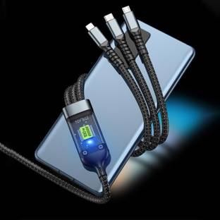 Precizy 3-in-1 Cable 1 m Multiple Charging Cable 100W USB C Fast Charger Cable with LED Display Braided Cord 3-in-1 USB to Type C/Lightning Connectors (Black)