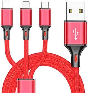 smooth life 3-in-1 Cable 1.2 m 3 in 1 charging cable multi charging cable for charger (RED 3 IN 1 FAST CHARGING CABLE)