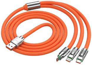 EarthInfotech 3-in-1 Cable 1.2 m 3 in 1 6A 120W USB to 8 Pin Metal Plug Silicone Fast Charging Data Cable, Length: 1.2m(Orange)