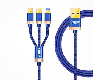 ZENIFY 3-in-1 Cable 1.06 m 3 in 1 multi good charging braided cable for Micro usb Type C & i-Phone Devices gold plated car charging cable