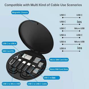 BUFONA 3-in-1 Cable 0.29 m All In One 60W USB Fast Charging Travel Cable Set USB C Adapter OTG IOS Cable