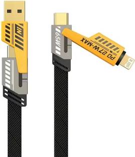 CASENED 4-in-1 Cable 1 m Alloy Metal Charging Cable Fast Charging 65W, USB C Cable 4-in-1 USB Multi Charging Cable| Supporting Thunderbolt Port,Type C Lightning,Type A For All iPhones & Laptop