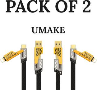 gophone 4-in-1 Cable 6 A 1 m Braided Copper Blaze Fusion-Q 100W 4-in-one 1.2 m USB-A to Type-C to Type-C + Type-L Metal Connector Fast Data Charging Carbon Texture Braided Cable (Black & Yellow, One Cable)