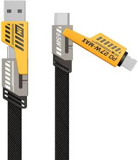 GadgetKing 4-in-1 Cable 1.2 m Super Wooc Charging 100 watt Metal Braided Cable 80W with lightning to type C, type C to C, Lighting to type A
