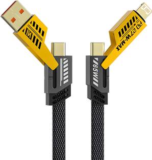BeatLink 4-in-1 Cable 8 A 1 m original 65W 4 IN 1 Cable Type C 1.0 m braided (Compatible with USB,C TYPE,ANDROID , iphone, Black & Yellow, One Cable)