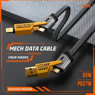 BeatLink 4-in-1 Cable 8 A 1 m original 4-in-1- 65W Fast Charging Cable Braided Metal | MFI Certified | Compatible with ios & Android | Supports Type C, Lightning, USB A Devices (Compatible with USB A to lightning,USB C to Lightning , C to C , USB A to C 980 Mbps Speed, Black, One Cable)