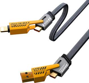 BeatLink 4-in-1 Cable 8 A 1 m original 4-in-1- 65W Fast Charging Cable Braided Metal | MFI Certified | Compatible with ios & Android | Supports Type C, Lightning, USB A Devices (Compatible with USB A to lightning,USB C to Lightning , C to C , USB A to C 980 Mbps Speed, Black, One Cable)