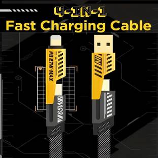 BeatLink 4-in-1 Cable 8 A 1 m original MFI Certified 4-in-1- 65W Fast Charging Cable Braided Metal | Compatible with ios & Android | Supports Type C, Lightning, USB A Devices (Compatible with USB A to lightning,USB C to Lightning , C to C , USB A to C 980 Mbps Speed, Black, One Cable)