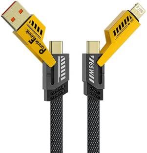 PunnkFunnk Lightning Cable 1 m Metal Braided 4in1 Lightning Cable – 1m USB C, Lightning, USB A, 66W Fast Charging, Dual Device Support