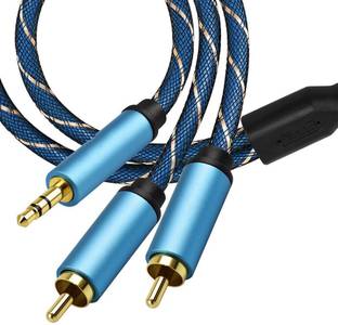 Tobo Fiber Optical Cable 3 m Nylon Braided, Durable and Flexible, 3.5 Mm Jack RCA untuk DJ Amplifier 3.5mm Aux to RCA Splitter Cable Y Adapter Cable (AUX to 2 RCA 3 Meter Cable)