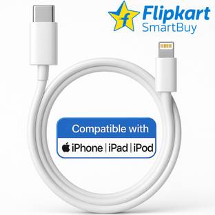 Flipkart SmartBuy Lightning Cable 3 A 1 m Original Quality 20W USB-C Type C to Lightning Fast Charging Data Cable, Replacement for Apple charger cable