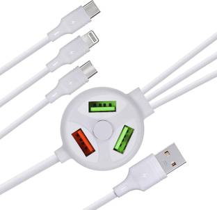 RENTOOR Lightning Cable 1.2 m 6 iN 1 Extended Fast Charging USB Data Cable 3 Plug And 3 USB Port For Phone Android Type C Charger Micro Lightning Type C All In 1 Cable With 3 USB Port 3.1A