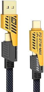 CABTRONICS Lightning Cable 1.01 m Type C 6 A 1 m Braided Nylon 65W 4 In 1 Metal Alloy Ports Fast Charging & Data Transfer 65W Cable|Super Durable Texture Braided|Supporting Thunderbolt Port,Type C Lightning,Type A Phone & Laptop, Yellow & Black (Compatible with Laptop, Smartphone, Laptop, Tablet, Black)