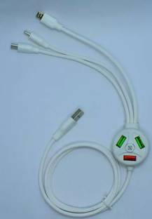 RENTOOR Lightning Cable 1.2 m 6 IN 1 Extended Fast Charging USB Data Cable 3 Plug And 3 USB Port For All Mobiles And Tablets