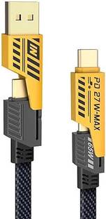 BeatLink Lightning Cable 1.01 m Type C 6 A 1 m Braided Nylon 65W 4 In 1 Metal Alloy Ports Fast Charging & Data Transfer 65W Cable|Super Durable Texture Braided|Supporting Thunderbolt Port,Type C Lightning,Type A Phone & Laptop, Yellow & Black (Compatible with Laptop, Smartphone, Laptop, Tablet, Black)