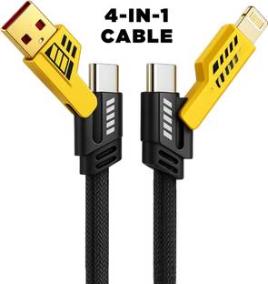 RoarX Lightning Cable 6 A 1 m Original quality 4 in 1 Metal Braided Cable Fast Charging 60W data cable with lightning to type C, type C to C, Lighting to type A compatible for iPhones, iPads, Macbooks, Samsung phones, Type C Laptops