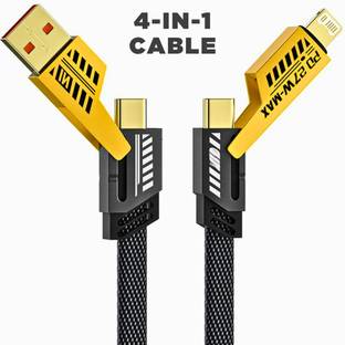 RoarX Type C 6 A 1 m Braided Nylon 4 in 1 65W Fast Charging Cable Compatible for-iphone & Android with MFI Certified (1 Meter)