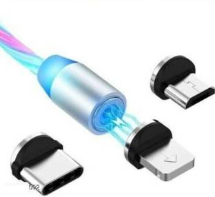 NKL Magnetic Charging Cable 1.2 m Lighting cable USB Cable 3.0A Fast Charger Cord Magnet Cable Multi 3-in-1 360 Degree Rotate With LED for Android Samsung ,Iphone ,Type-C Charging Cable