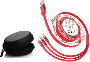 POZUB Micro USB Cable 2 A 1.3 m 3in1 Retractable Multiple Port Fast Charging Cable Mobile Data Cable+Carry Pouch