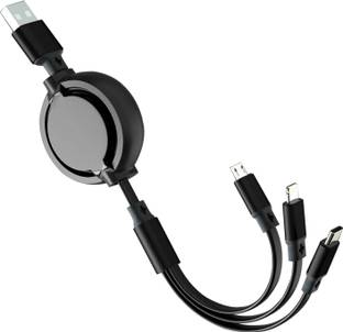 WRADER Micro USB Cable 3 A 1 m Stranded 3in1 Cable Fast Charger Cable for Android Mobiles, Type C and iOS Data Cable