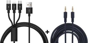 BUFONA Micro USB Cable 2 A 1.3 m Fast Charging cable Mobile Data Cable 3in1 Multiple Pin Charging Pad +Aux Cable