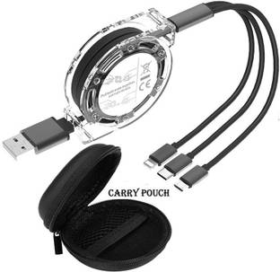 POZUB Micro USB Cable 2 A 1.3 m Retractable USB Charging Cable Fast Charger 3-in-1 Mobile Data Cable+Carry Pouch