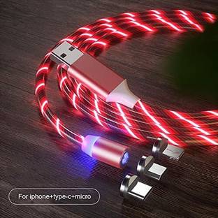 NKL Micro USB Cable 2 A 1.2 m Super 025 Magnetic Data Cable Super Fast Data Cable3.0 A 3 in 1 Cable Nylon Braided Fast Charging Cable 3.0A Magnet Cable Multi 3-in-1 360 Degree Rotate With LED for Android Samsung ,Iphone ,Type-C Charging Cable
