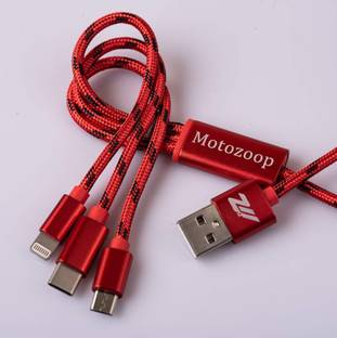MOTOZOOP Micro USB Cable 2 A 1.5 m 3 in 1 Fast Multi Pin Car Mobile Charging Cable 2.4 Amp for Android (RED)