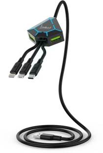 Landmark Power Sharing Cable 1.2 m CDC 100 Unbreakable 3 in 1 Charging Cable with 4A Speed, 2 USB Ports