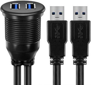 fdealz Reversible USB 2.0 1 m USB 3.0 Flush Mount Cable, Dual USB Flush Dash Panel Mount Cable Male to Female Extension