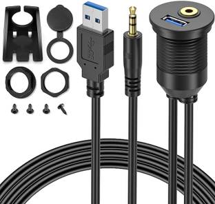 fdealz Stereo Audio Cable 1 m stereo 3.5mm AUX input from the back to car front dashboard USB 3.0 Flush Mount Cable - USB 3.0 and 3.5mm Aux